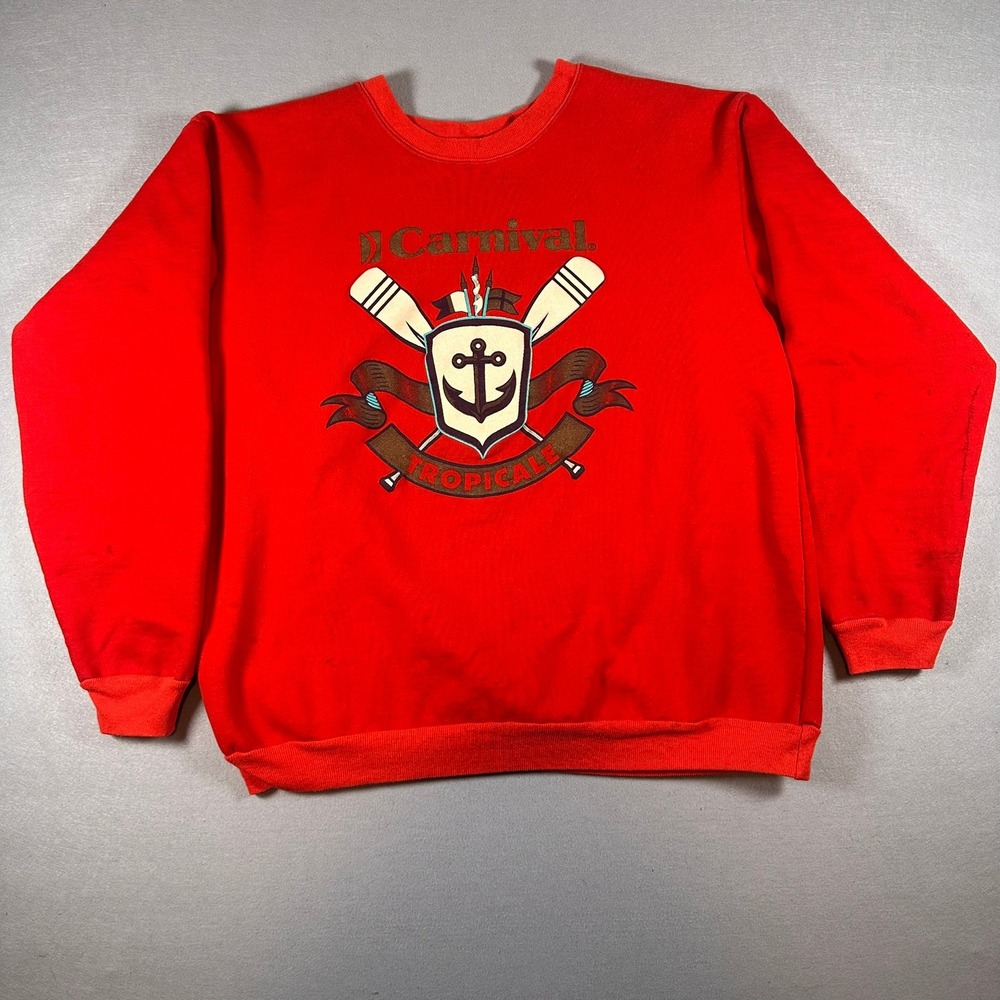 Vintage 90s‎ Carnival Tropicale Cruise Ship Sweatshirt Mens XL Red Nautical USA